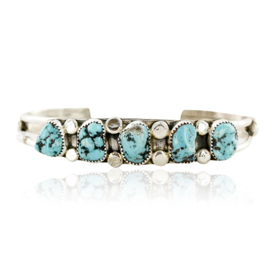 Handmade Certified Authentic Navajo .925 Sterling Silver Natural Turquoise Native American Bracelet 12755-4