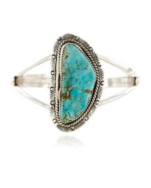 Handmade Certified Authentic Navajo .925 Sterling Silver Natural Turquoise Native American Bracelet 12756-1