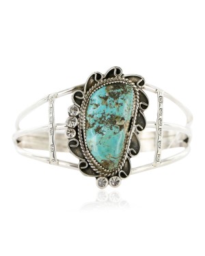 Handmade Certified Authentic Navajo .925 Sterling Silver Natural Turquoise Native American Bracelet 12756-2