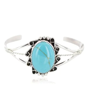 Handmade Navajo .925 Sterling Silver Natural Turquoise Native American Bracelet 18199