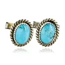 Handmade Navajo .925 Sterling Silver Natural Turquoise Native American Cuff Links 19109-1