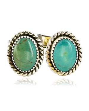 Handmade Certified Authentic Navajo .925 Sterling Silver Natural Turquoise Native American Cuff Links 19109-3