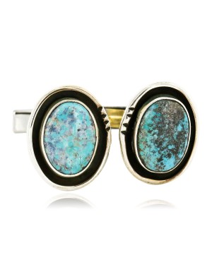 Handmade Certified Authentic Navajo .925 Sterling Silver Natural Turquoise Native American Cuff Links 19110-2