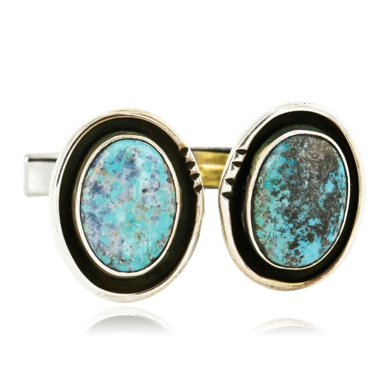 Handmade Certified Authentic Navajo .925 Sterling Silver Natural Turquoise Native American Cuff Links 19110-2
