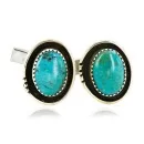 Handmade Navajo .925 Sterling Silver Natural Turquoise Cuff Links 19110-3