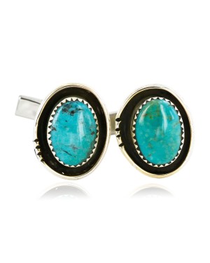 Handmade Certified Authentic Navajo .925 Sterling Silver Natural Turquoise Native American Cuff Links 19110-3