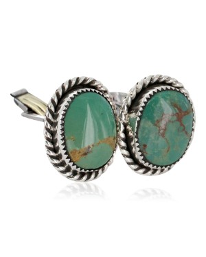 Handmade Certified Authentic Navajo .925 Sterling Silver Natural Turquoise Native American Cuff Links 19123