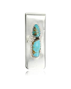 Handmade Certified Authentic Navajo .925 Sterling Silver Natural Turquoise Native American Money Clip 11244-6