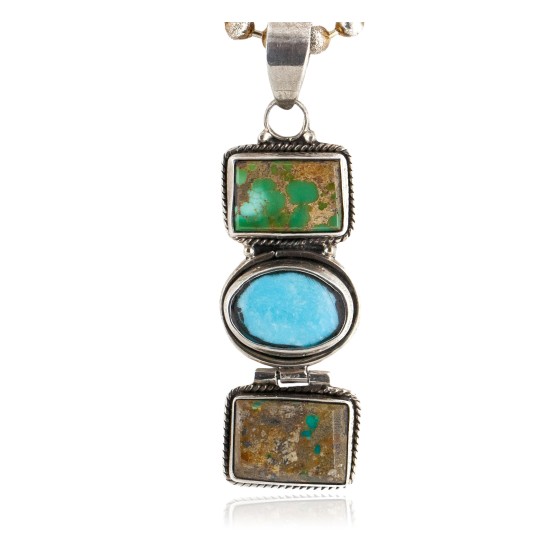 Handmade Certified Authentic Navajo .925 Sterling Silver Natural Turquoise Native American Necklace 24119