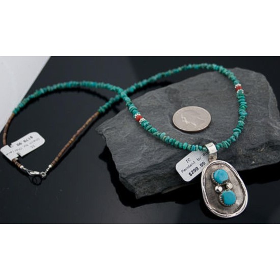 Handmade Certified Authentic Navajo .925 Sterling Silver Natural Turquoise Native American Necklace 370876467536