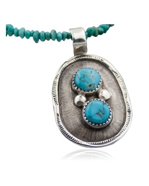 Handmade Certified Authentic Navajo .925 Sterling Silver Natural Turquoise Native American Necklace 370881103384