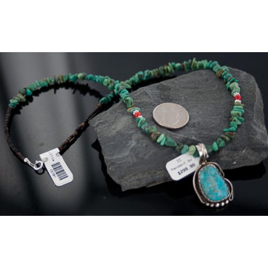 Handmade Certified Authentic Navajo .925 Sterling Silver Natural Turquoise Native American Necklace 370893869042