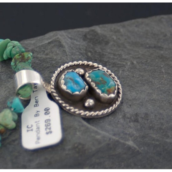 Handmade Certified Authentic Navajo .925 Sterling Silver Natural Turquoise Native American Necklace 370897275216