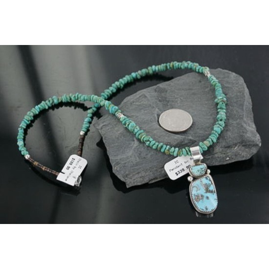 Handmade Certified Authentic Navajo .925 Sterling Silver Natural Turquoise Native American Necklace 370906021152