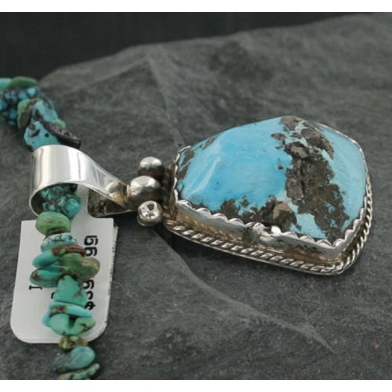Handmade Certified Authentic Navajo .925 Sterling Silver Natural Turquoise Native American Necklace 370914599950