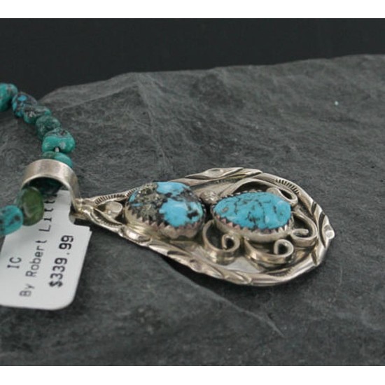 Handmade Certified Authentic Navajo .925 Sterling Silver Natural Turquoise Native American Necklace 370922466114
