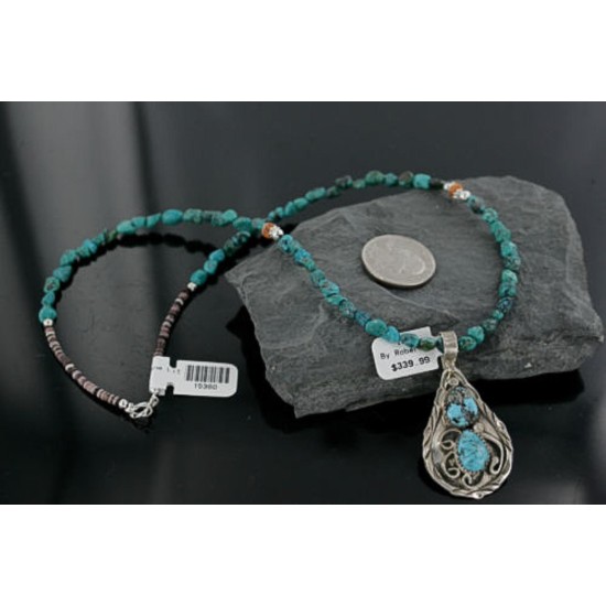 Handmade Certified Authentic Navajo .925 Sterling Silver Natural Turquoise Native American Necklace 370922466114