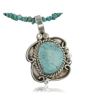 Handmade Certified Authentic Navajo .925 Sterling Silver Natural Turquoise Native American Necklace 370944302166