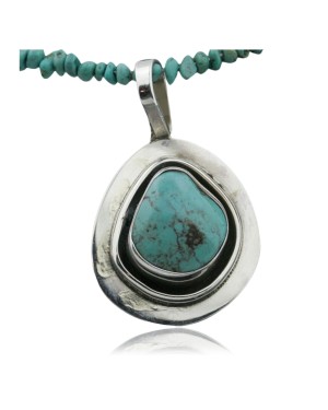 Handmade Certified Authentic Navajo .925 Sterling Silver Natural Turquoise Native American Necklace 370949636317