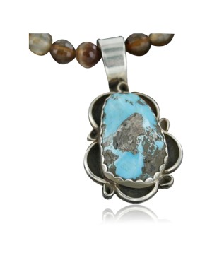Handmade Certified Authentic Navajo .925 Sterling Silver Natural Turquoise Native American Necklace 370953317050