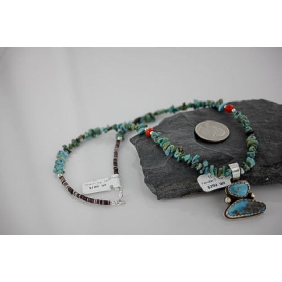 Handmade Certified Authentic Navajo .925 Sterling Silver Natural Turquoise Native American Necklace 370955238829