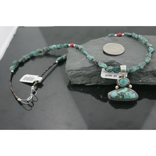 Handmade Certified Authentic Navajo .925 Sterling Silver Natural Turquoise Native American Necklace 370971195562