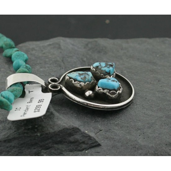 Handmade Certified Authentic Navajo .925 Sterling Silver Natural Turquoise Native American Necklace 370973899594