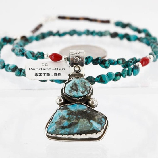 Handmade Certified Authentic Navajo .925 Sterling Silver Natural Turquoise Native American Necklace 370998064816