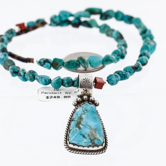 Handmade Certified Authentic Navajo .925 Sterling Silver Natural Turquoise Native American Necklace 370998700368