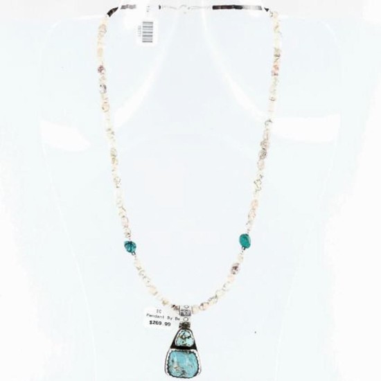 Handmade Certified Authentic Navajo .925 Sterling Silver Natural Turquoise Native American Necklace 371002892383