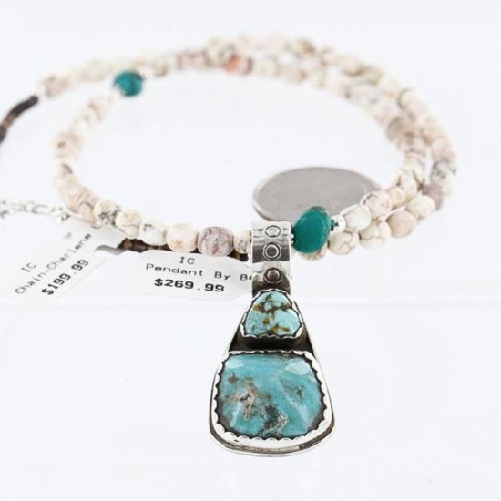 Handmade Certified Authentic Navajo .925 Sterling Silver Natural Turquoise Native American Necklace 371002892383