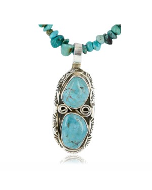 Handmade Certified Authentic Navajo .925 Sterling Silver Natural Turquoise Native American Necklace 371019608892