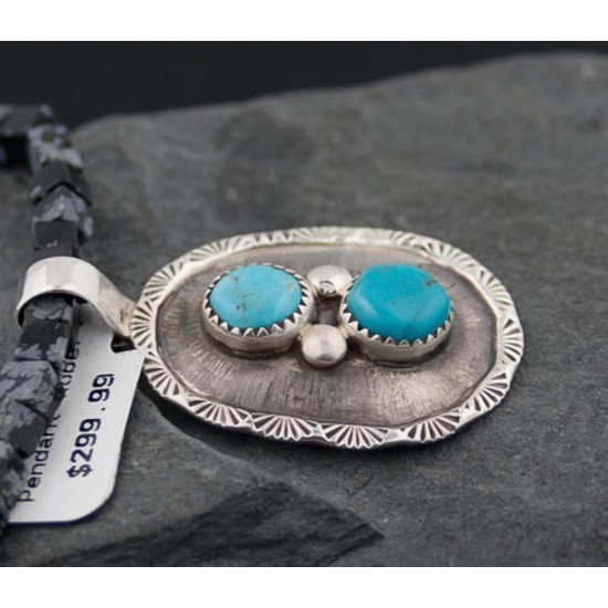 Handmade Certified Authentic Navajo .925 Sterling Silver Natural Turquoise Native American Necklace 390646432501
