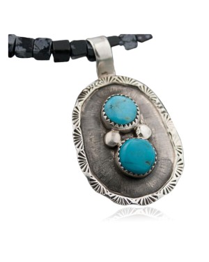 Handmade Certified Authentic Navajo .925 Sterling Silver Natural Turquoise Native American Necklace 390646432501