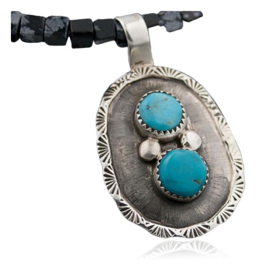 Handmade Certified Authentic Navajo .925 Sterling Silver Natural Turquoise Native American Necklace 390646432501