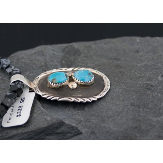 Handmade Certified Authentic Navajo .925 Sterling Silver Natural Turquoise Native American Necklace 390648464766