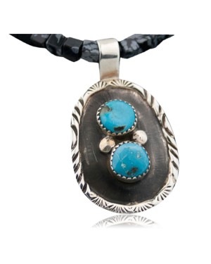 Handmade Certified Authentic Navajo .925 Sterling Silver Natural Turquoise Native American Necklace 390648464766