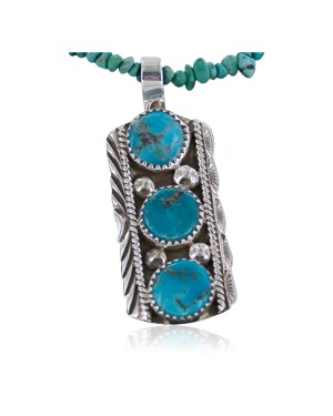Handmade Certified Authentic Navajo .925 Sterling Silver Natural Turquoise Native American Necklace 390650737694