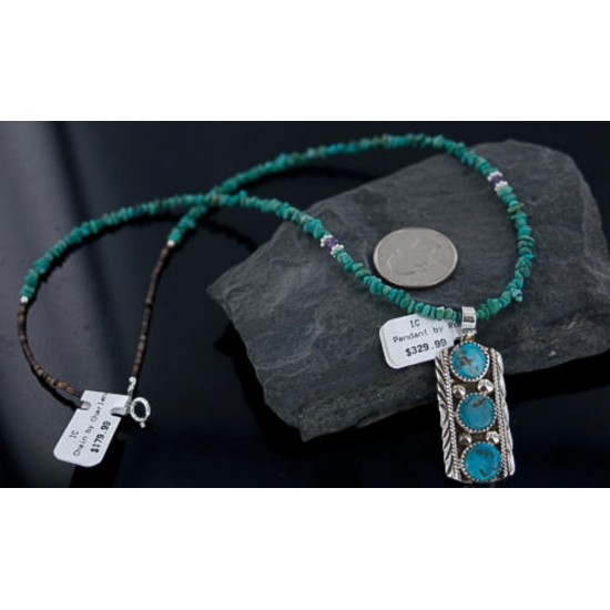 Handmade Certified Authentic Navajo .925 Sterling Silver Natural Turquoise Native American Necklace 390650737694