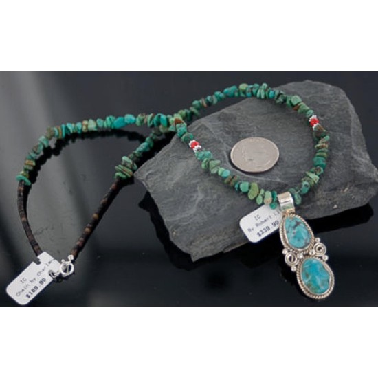 Handmade Certified Authentic Navajo .925 Sterling Silver Natural Turquoise Native American Necklace 390658387071