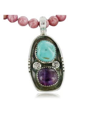 Handmade Certified Authentic Navajo .925 Sterling Silver Natural Turquoise and Amethyst Native American Necklace 390661106150