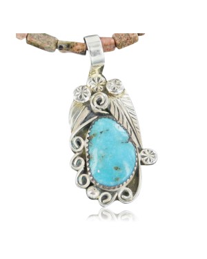 Handmade Certified Authentic Navajo .925 Sterling Silver Natural Turquoise Native American Necklace 390675773233