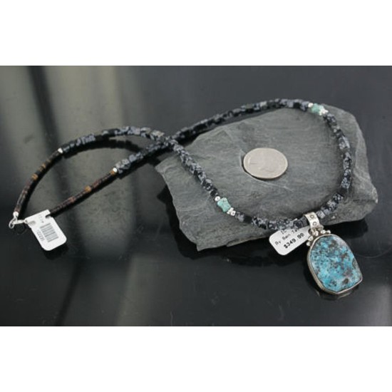 Handmade Certified Authentic Navajo .925 Sterling Silver Natural Turquoise Native American Necklace 390681072763
