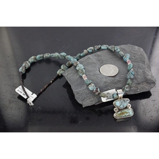 Handmade Certified Authentic Navajo .925 Sterling Silver Natural Turquoise Native American Necklace 390687654601