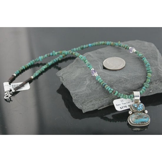 Handmade Certified Authentic Navajo .925 Sterling Silver Natural Turquoise Native American Necklace 390713343678