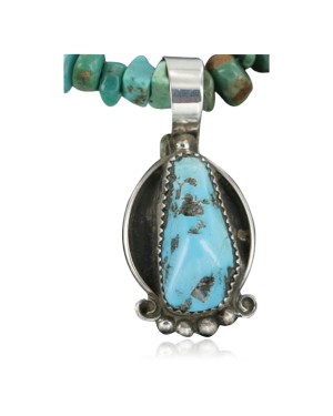 Handmade Certified Authentic Navajo .925 Sterling Silver Natural Turquoise Native American Necklace 390717087753