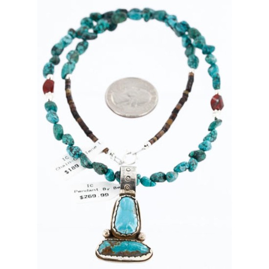 Handmade Certified Authentic Navajo .925 Sterling Silver Natural Turquoise Native American Necklace 390777345694