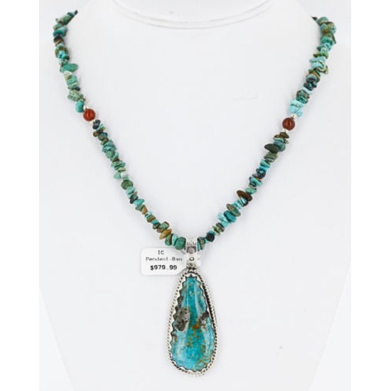 Handmade Certified Authentic Navajo .925 Sterling Silver Natural Turquoise Native American Necklace 390839389750