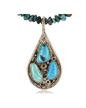 Handmade Certified Authentic Navajo .925 Sterling Silver Natural Turquoise Native American Necklace 390844252004