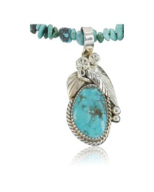 Handmade Certified Authentic Navajo .925 Sterling Silver Natural Turquoise Native American Necklace & Pendant 370914186056